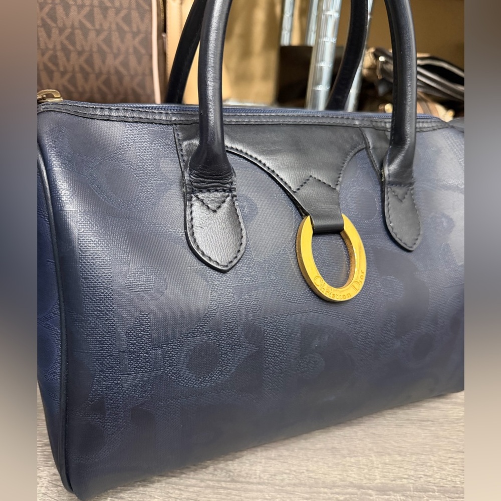 Vintage Dior | Trotter Navy Blue Boston Bag - Picture 2 of 12